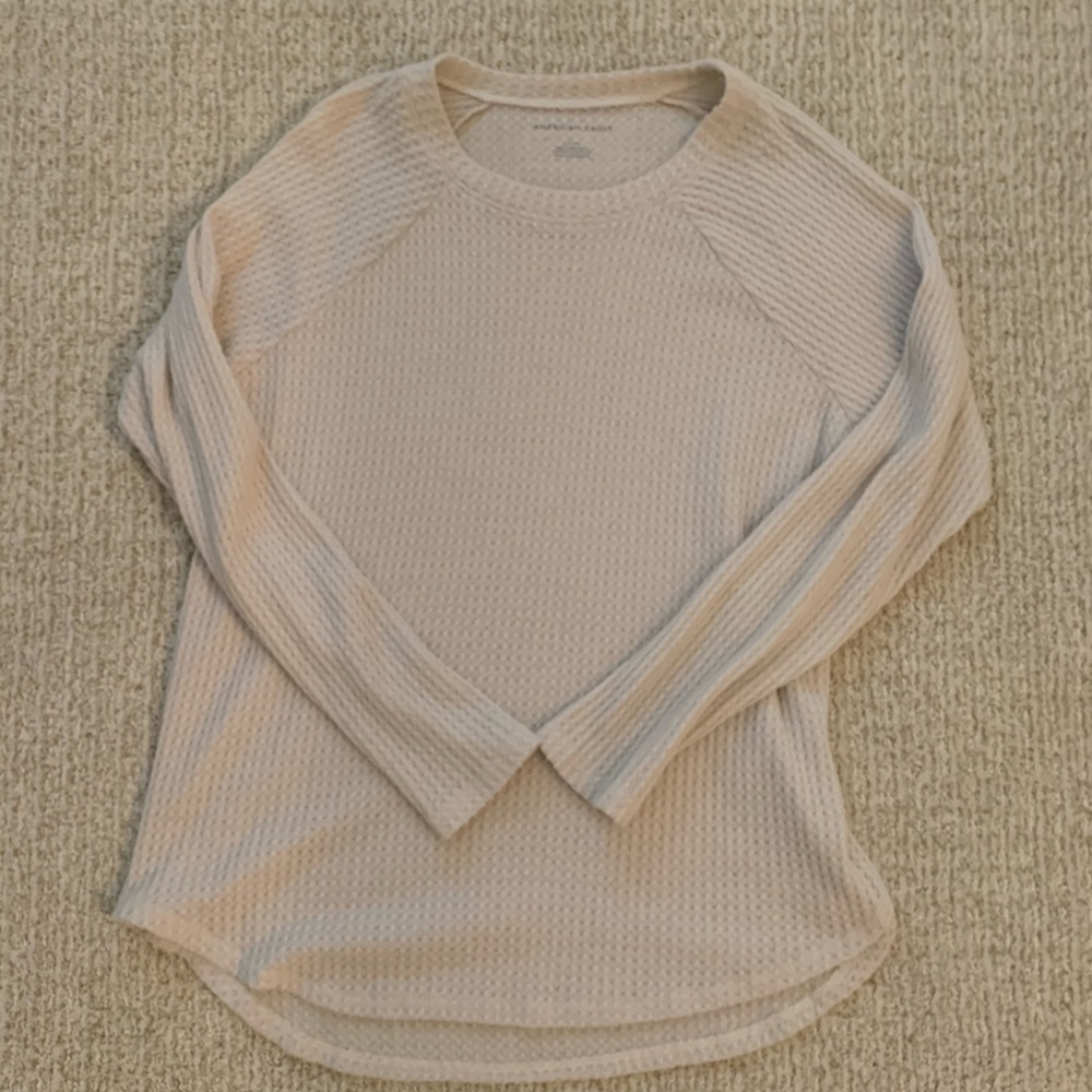 american eagle cream waffle sweater size S